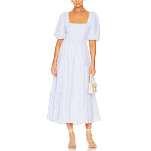 Minkpink 'Milani' Blue Puff Sleeve Tiered Midi Dress Size M